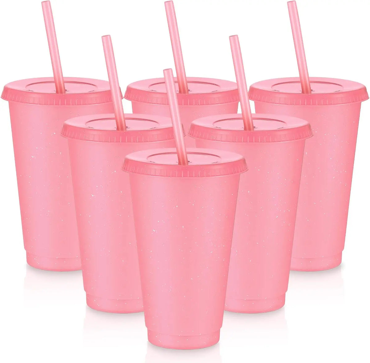 6 Pcs Reusable Tumbler with Lids and Straws Plastic Iced Coffee Tumbler Glitter Travel Mug Cup for Smoothie Juices Cold Drink