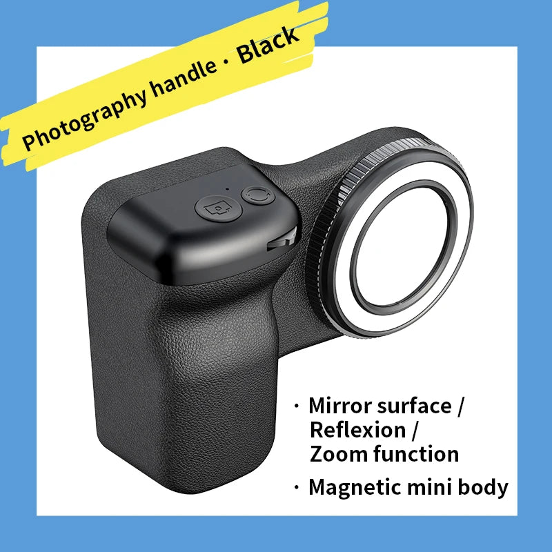 Magnetic Phone Grip with Remote Control Portable Shooting Handle for iPhone Vlog Recording Selfie, Easy One-Hand Operation