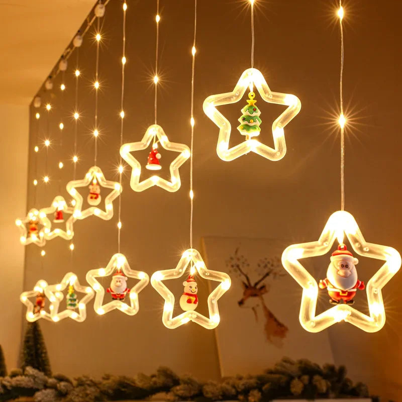 LED Christmas String Lights Room Garland Curtain Lamp USB Plug Star Santa Claus Decoration Lights for Bedroom Living Room Window